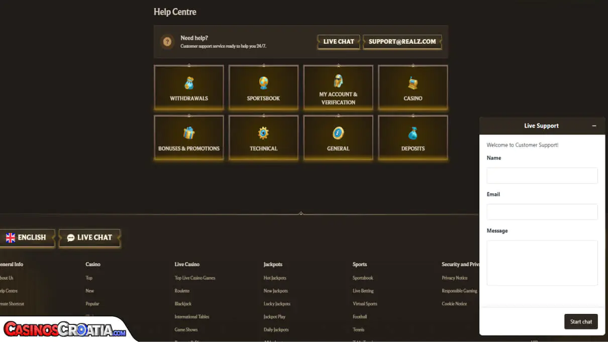 Realz Kasino – Korisnička Podrška