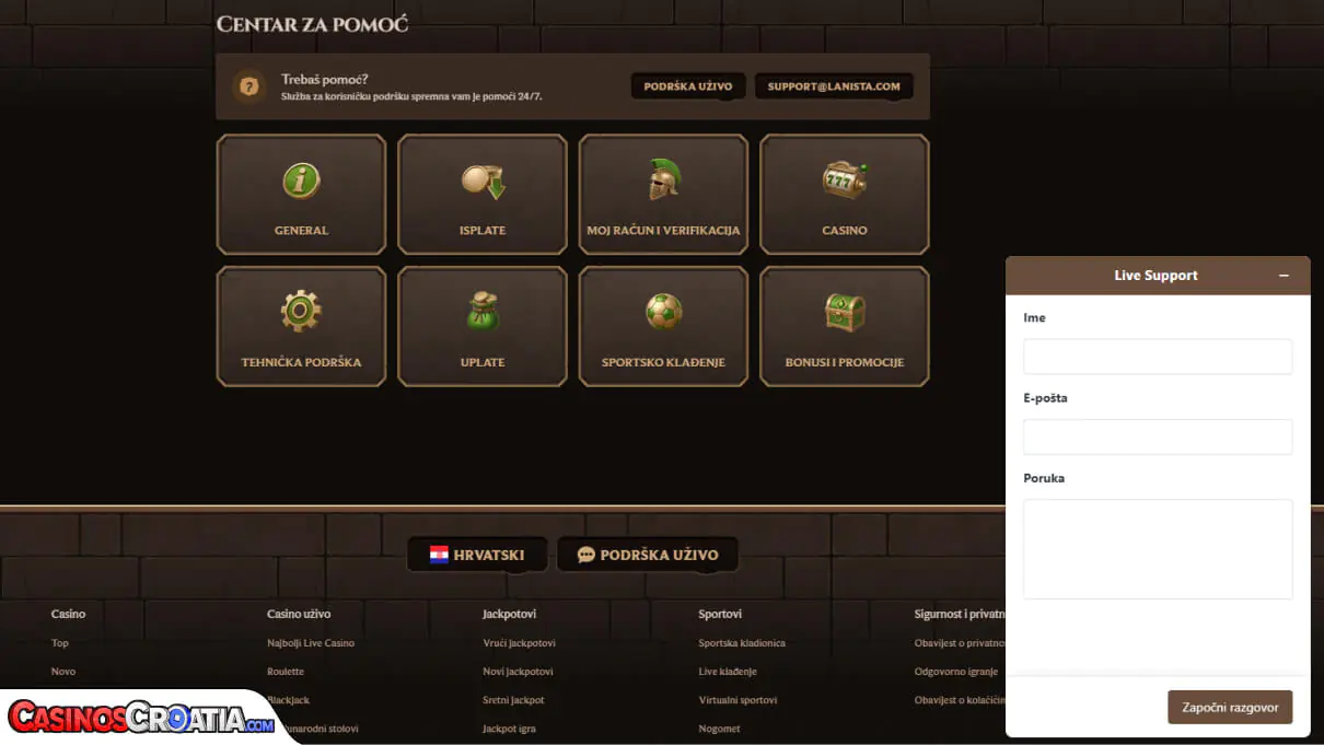 Lanista Kasino – Korisnička Podrška