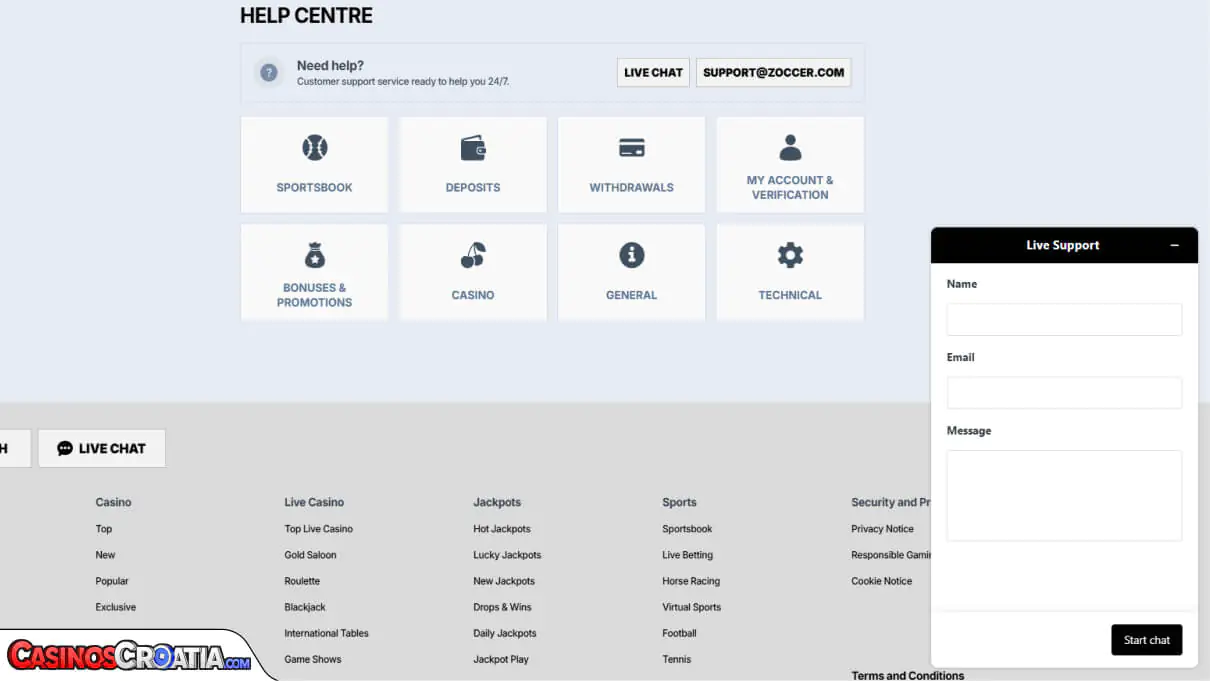 Zoccer Kasino – Korisnička Podrška